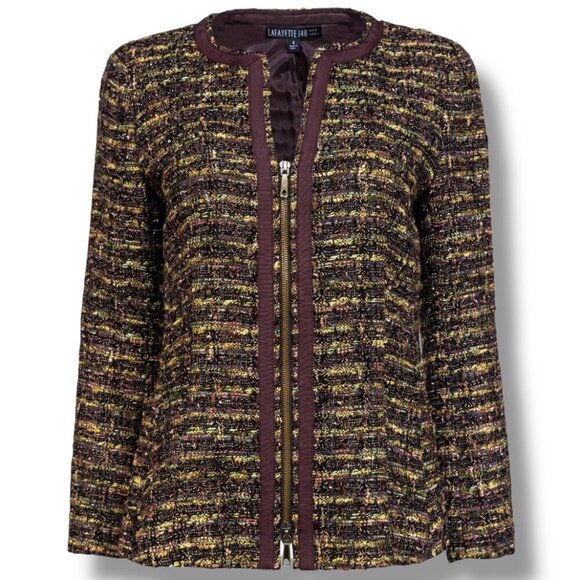Lafayette 148 New York Tweed Zip-Up Jacket Blazer Women’s Size 10 Brown Green - Picture 1 of 8